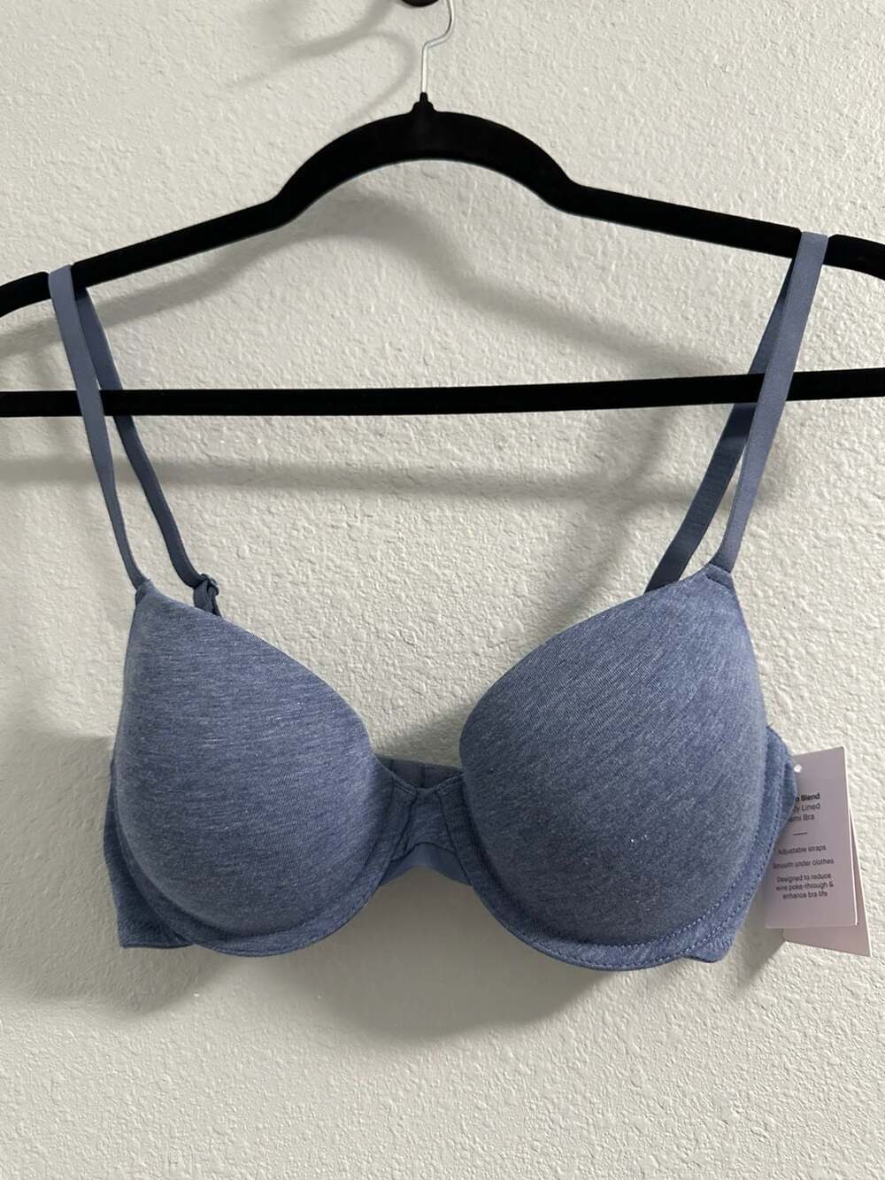 Auden Women's Cotton Blend Lightly Lined Demi Bra Blue Size 32C
